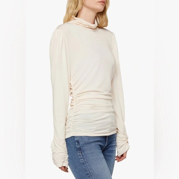 NWT Joe’s Jeans Laurel Ruched Turtleneck Sea Salt Ivory Small - Picture 2 of 8